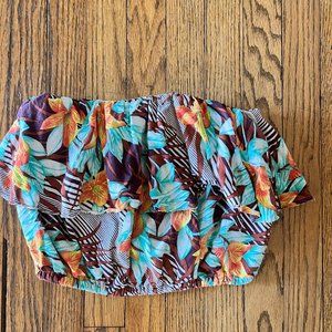 Forever 21 Strapless Cropped Top (S, Tropical Print)